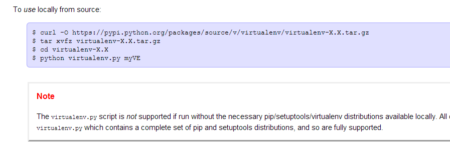 Virtualenv installation docs